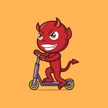 cute cartoon devil playing scooter vector