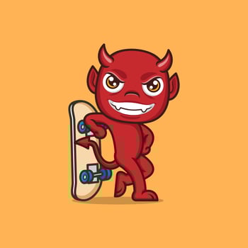 cute cartoon devil playing skateboard vector