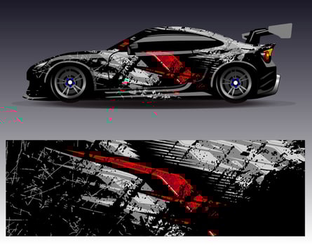 Car wrap design vector. Graphic abstract stripe racing background kit designs for wrap vehicle  race car  rally  adventure and livery vector