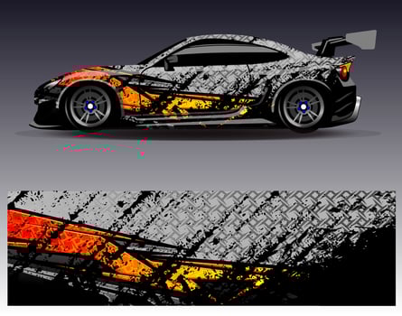 Car wrap design vector. Graphic abstract stripe racing background kit designs for wrap vehicle  race car  rally  adventure and livery vector