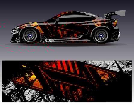 Car wrap design vector. Graphic abstract stripe racing background kit designs for wrap vehicle  race car  rally  adventure and livery vector
