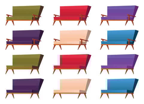 Cartoon sofa and couches collection vector illustration isolated on white