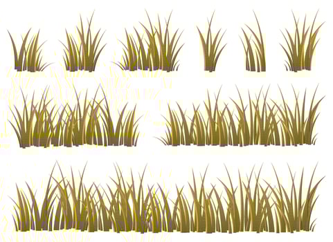 Cartoon grass leaves collection vector illustration isolated on white