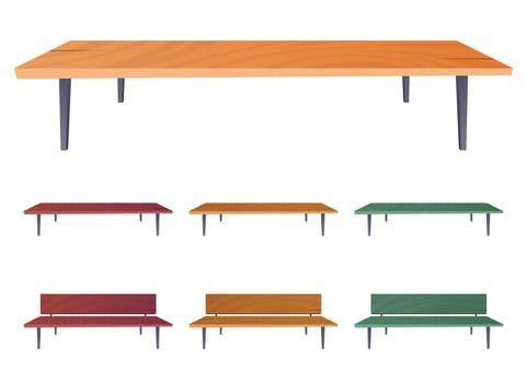 Park bench collection in cartoon style vector illustration isolated on white