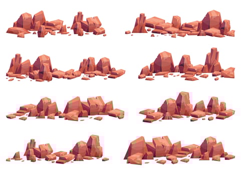 Cartoon stones collection isolated on white. Pieces of mountain rock and desert stones vector illustration