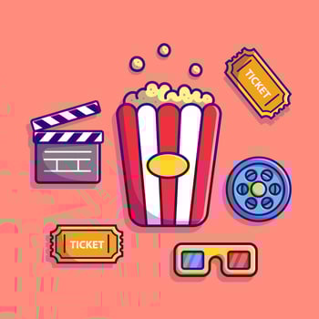 Cinema Set Cartoon Vector Icon Illustration. People Industrial Icon Concept Isolated Premium Vector. Flat Cartoon Style