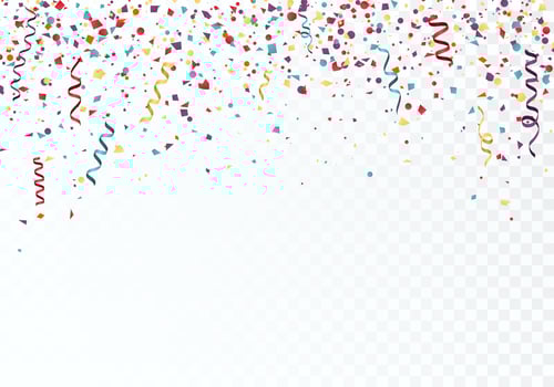 Celebration or festival colorful background template with falling paper confetti and ribbons. Vector illustration