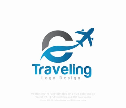 Letter C travel logo and airplane logo vector