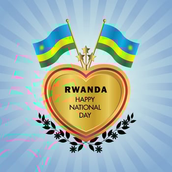 Rwanda flag Independence Day with Gold Heart vector