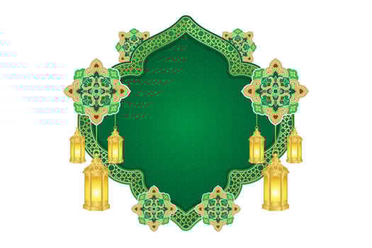 Islamic ornament template for background, banner, poster, cover design, envelope, social media feed. Ramadan Kareem and eid mubarak 2023 concept, green background, muslim lantern, pattern vector