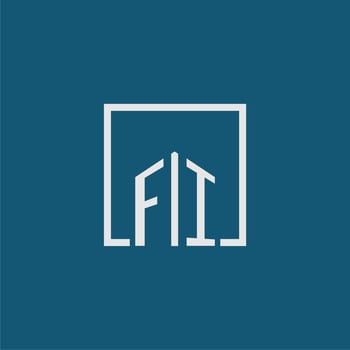 FI initial monogram logo real estate in rectangle style design vector