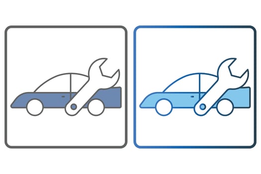 Car service icon illustration. car icon with wrench. icon related to service, repair. Two tone icon style, lineal color. Simple vector design editable