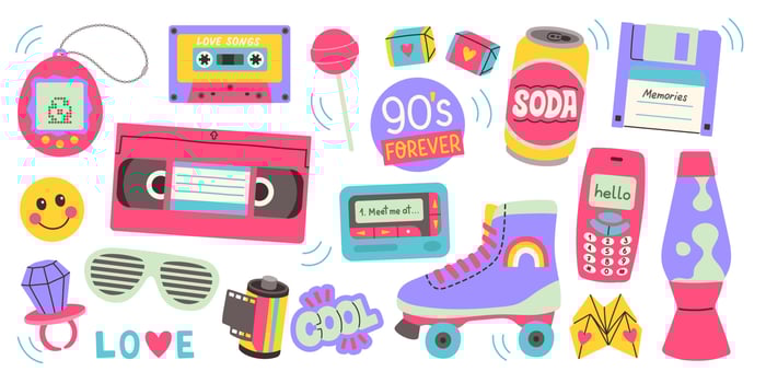 Classic 80s 90s elements in modern flat style. Hand drawn vector illustration. Fashion patch, badge, emblem. Vector illustration