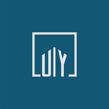 UY initial monogram logo real estate in rectangle style design vector