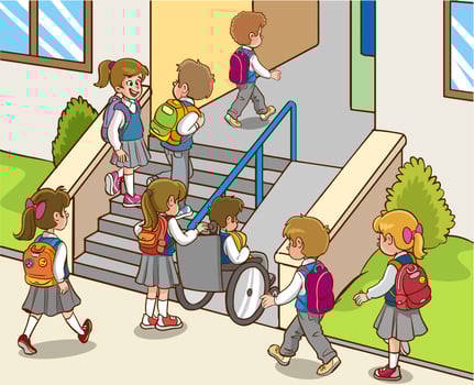 children going to school cartoon vector