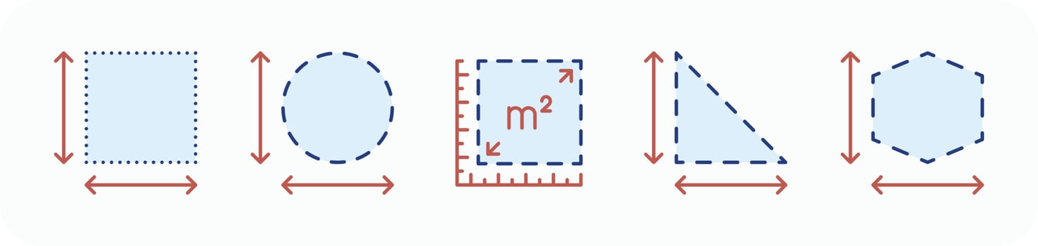 Area and dimension color icon symbol set - Vector
