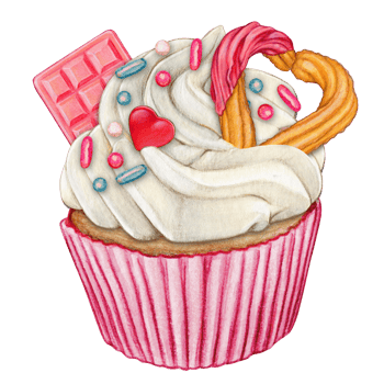 watercolor hand drawn cupcake png