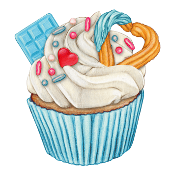 watercolor hand drawn cupcake png