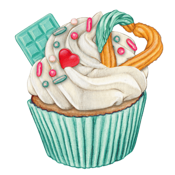 watercolor hand drawn cupcake png