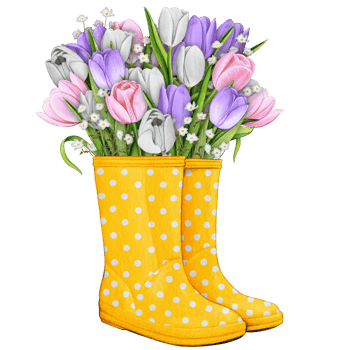 watercolor rubber boots with floral bouquet png