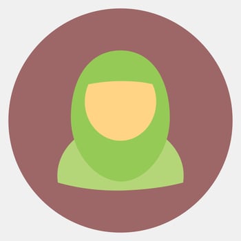 Icon moslem woman. Islamic elements of Ramadhan, Eid Al Fitr, Eid Al Adha. Icons in color mate style. Good for prints, posters, logo, decoration, greeting card, etc. vector
