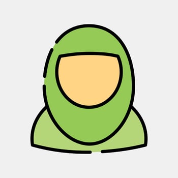 Icon moslem woman. Islamic elements of Ramadhan, Eid Al Fitr, Eid Al Adha. Icons in filled line style. Good for prints, posters, logo, decoration, greeting card, etc. vector