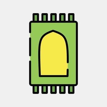 Icon prayer rug. Islamic elements of Ramadhan, Eid Al Fitr, Eid Al Adha. Icons in filled line style. Good for prints, posters, logo, decoration, greeting card, etc. vector
