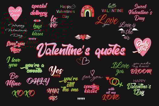 A set of quotes and illustrations for Valentine's Day. Cartoon style sticker. Vector illustration.
