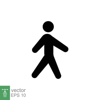 Walk icon. Simple solid style. Pedestrian, walking man, pictogram, human, side, walkway concept. Black silhouette, glyph symbol. Vector illustration isolated on white background. EPS 10.