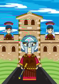 Cute Cartoon Roman Soldiers at Garrison History Illustration vector