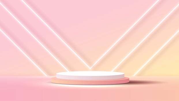 Display podium or stand with yellow and pink gradient for product presentation in pastel colors room. minimal style ideal for presentation product platform, advertisement, package showing. vector. vector