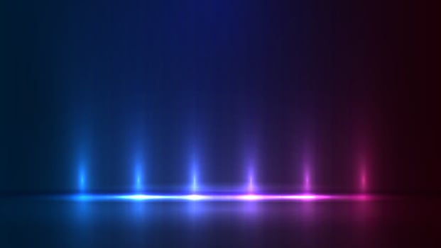 Abstract glowing neon, ultraviolet, spectrum vibrant colors and laser showlights floor background. entrance or festival concept. vector design.