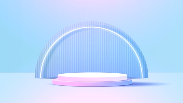 Display podium or stand with blue and pink gradient for product presentation in pastel colors room. minimal style ideal for presentation product platform, advertisement, package showing. vector. vector