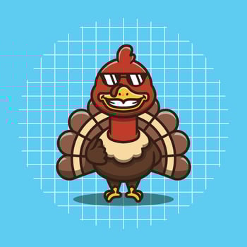 Cute turkey character wearing glasses with thumbs up vector illustration