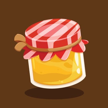 Golden Yellow Honey in Glass Jar with Red Strip Paper Packaging on Jar  Lip Vector Illustration