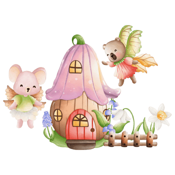 Cute Animal fairy and fairy house, Spring Season illustration Element png