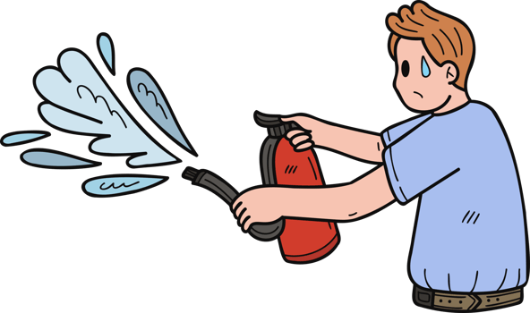 business man extinguishing fire illustration in doodle style png
