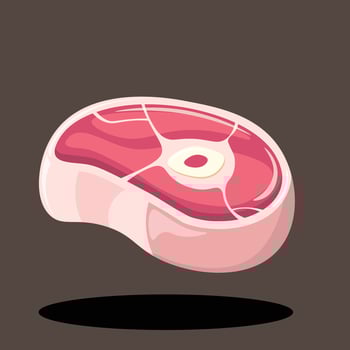 Raw Marbled Beef Red Meat Steak with Bone and Fat Vector Illustration