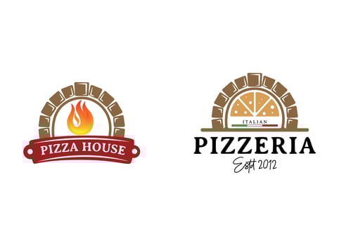 Italian pizza vector logo for restaurant and fast food. Delivery service pizza