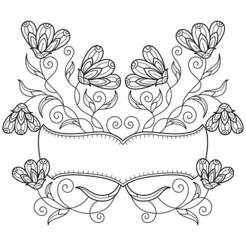 Flower name tag hand drawn for adult coloring book vector