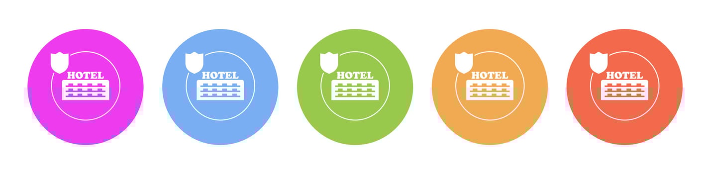 Multi colored flat icons on round backgrounds. hotel, travel, insurance multicolor circle vector icon on white background