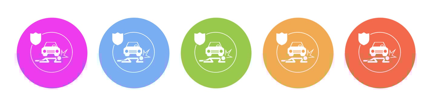 Multi colored flat icons on round backgrounds. human, insurance, crash, car multicolor circle vector icon on white background