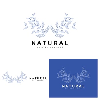 Simple Botanical Leaf and Flower Logo, Vector Natural Line Style, Decoration Design, Banner, Flyer, Wedding Invitation, and Product Branding
