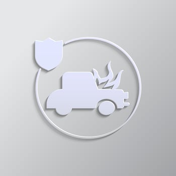 car, insurance, fire, icon, vector, insurable, fuse paper style. Grey color vector background- Paper style vector icon. on white background