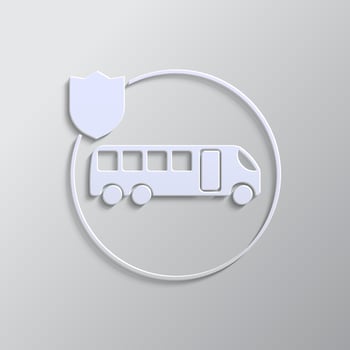 travel, bus, insurance, icon, vector, insurable, fuse paper style. Grey color vector background- Paper style vector icon. on white background