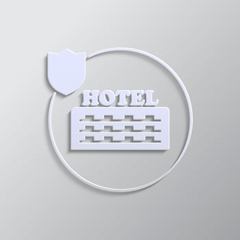 hotel, travel, insurance, icon, vector, insurable, fuse paper style. Grey color vector background- Paper style vector icon. on white background