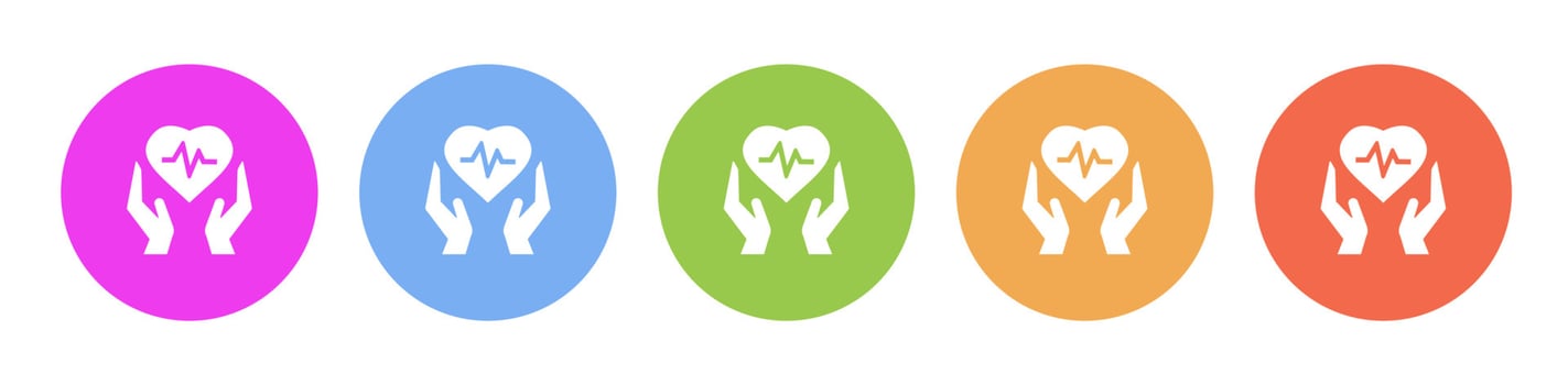 Multi colored flat icons on round backgrounds. Health, heart, insurance, medical multicolor circle vector icon on white background