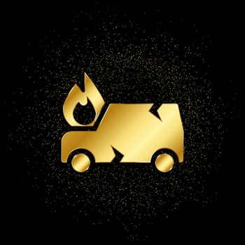Accident, car, crash, damage gold, icon. Vector illustration of golden particle background . Vector gold background