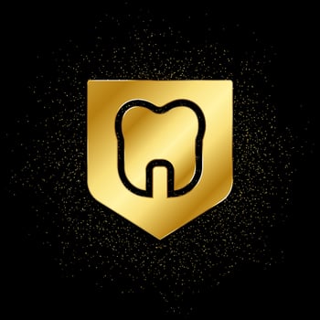 Dental, insurance, shield, tooth gold, icon. Vector illustration of golden particle background . Vector gold background