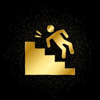 Accident, fall. Insurance gold, icon. Vector illustration of golden particle background . Vector gold background